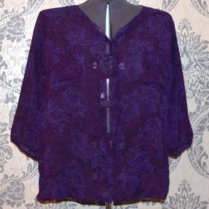 Purple Floral Print Chiffon Pullover Top